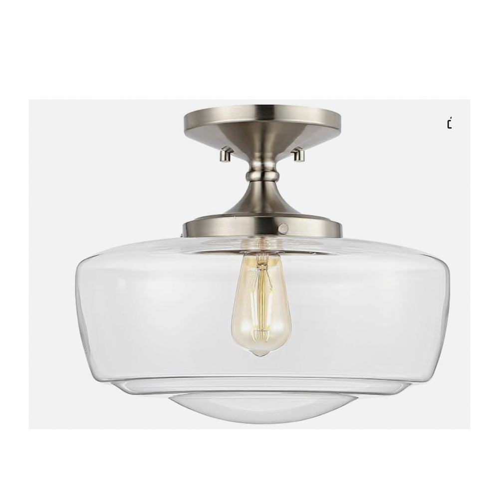 Marfa 14" Glass/Iron Farmhouse Modern LED Flush Mount -Nickel Finish NEW IN BOX